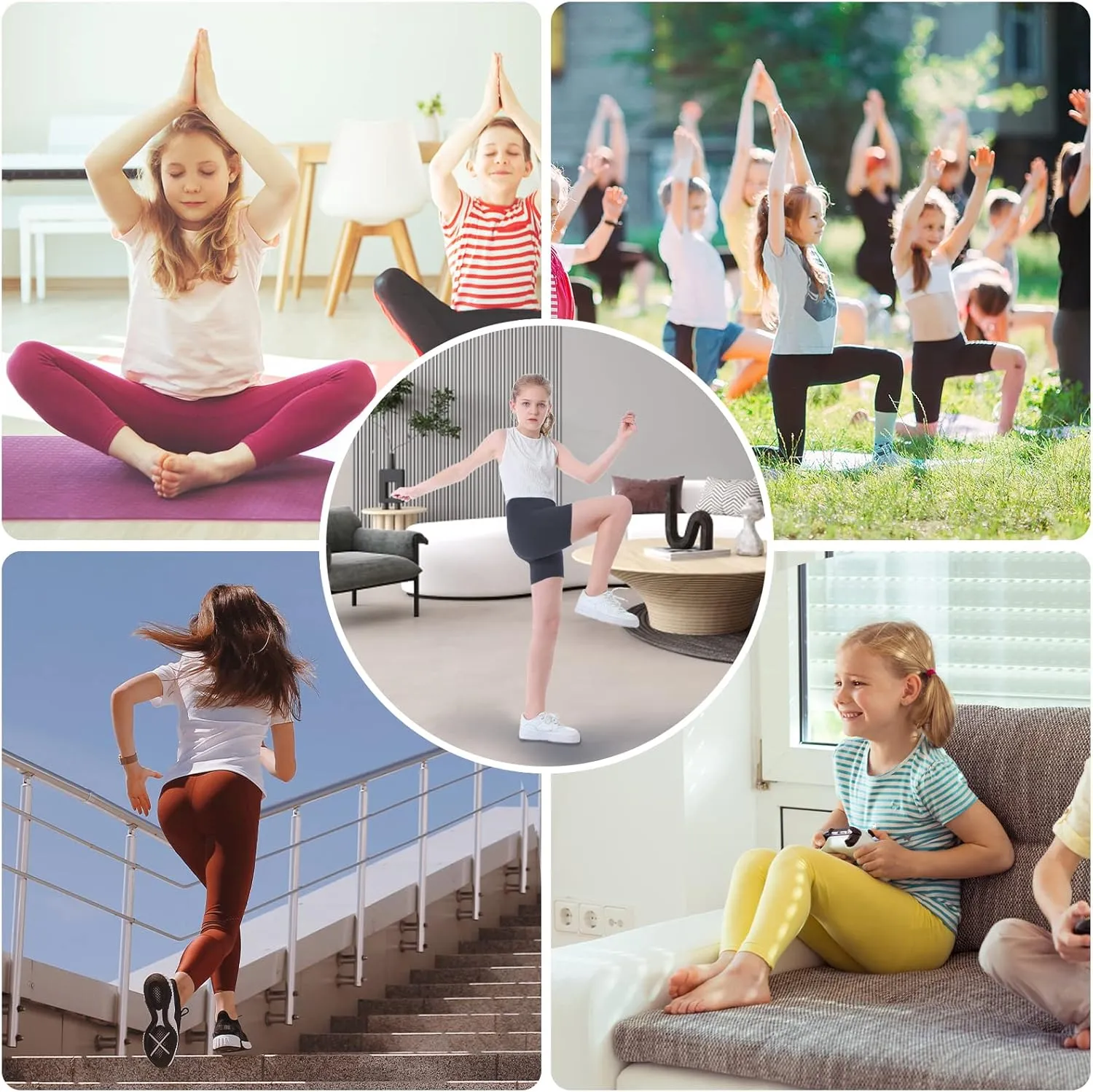 Girls Biker Shorts Kids Yoga Shorts High Waisted Spandex Athletic Running Volleyball Shorts with Pockets