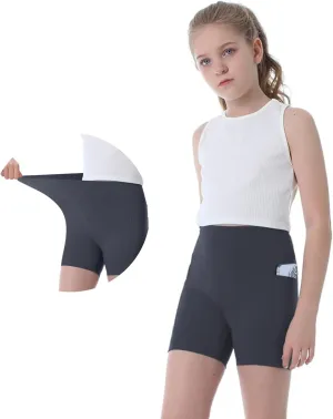 Girls Biker Shorts Kids Yoga Shorts High Waisted Spandex Athletic Running Volleyball Shorts with Pockets