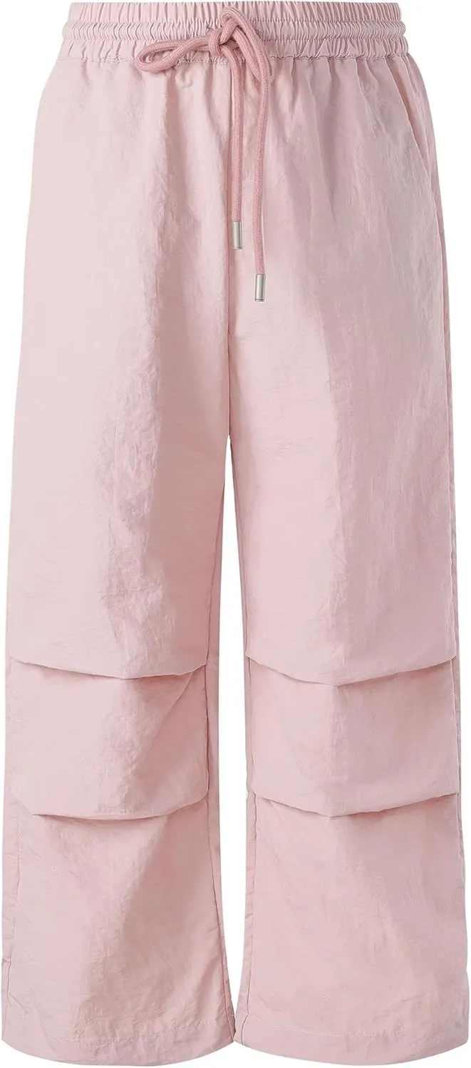 Girls Lightweight Cargo Hiking Joggers Parachute Pants Drawstring Waterproof Pants