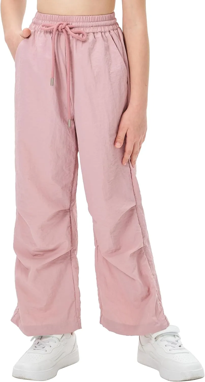 Girls Lightweight Cargo Hiking Joggers Parachute Pants Drawstring Waterproof Pants