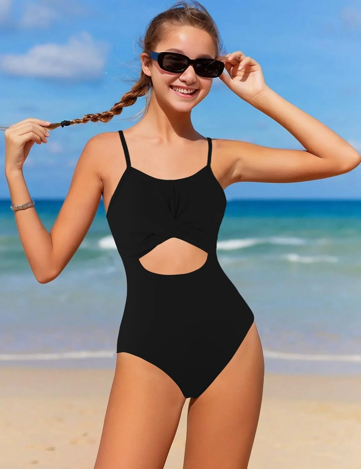Girls One Piece Swimsuits with Bathing Suit Cover Up 2PCS Set Quick Dry Beach Girls Bathing Suits Size 7-16