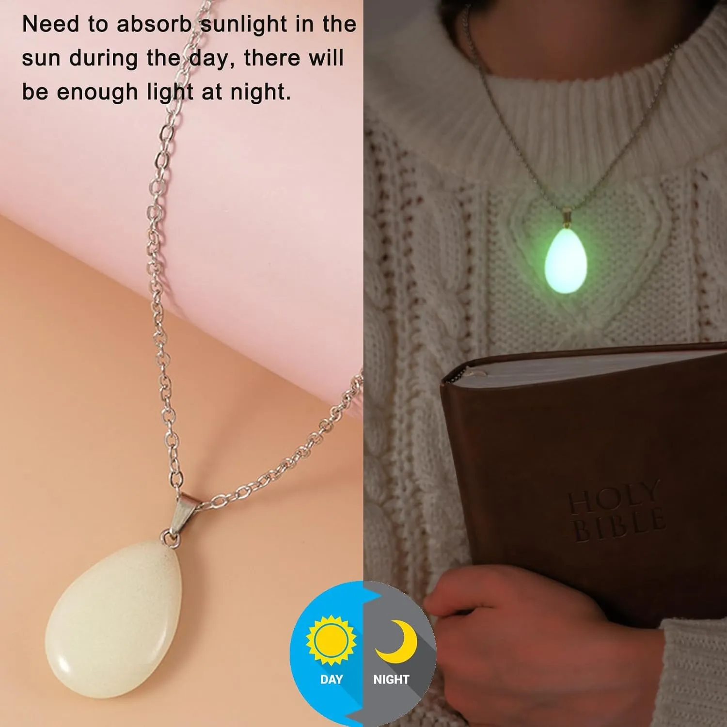 Glow Dark Pendant Necklaces for Women Moon Luminous Fluorescent Crystal Necklaces Fashion Jewelry Halloween Party Gifts