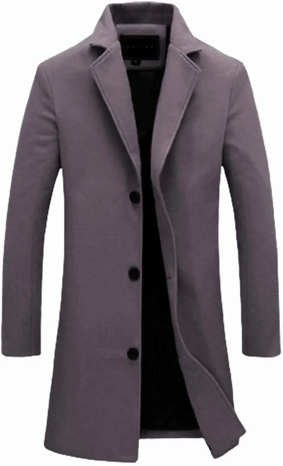 GOKKILRW Mens Wool Blend Trench Coat Notched Lapel Single Breasted Pea Coat Casual Business Office Work Long Jacket Overcoat