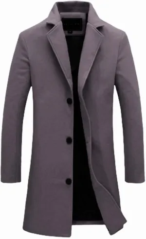 GOKKILRW Mens Wool Blend Trench Coat Notched Lapel Single Breasted Pea Coat Casual Business Office Work Long Jacket Overcoat