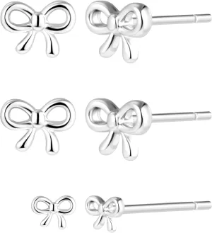 Gold Bow Earrings for Women, Cute Hypoallergenic Small Studs for Sensitive Ears, 3 Pairs Small Bow Jewelry Gifts
