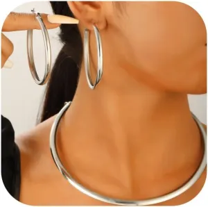 Gold Choker Necklaces Earrings Set Chunky Gold Necklace for Women Gold Hoop Earrings Necklace Set Statement Necklace Earrings Set Jewelry for Women