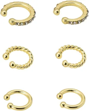 Gold Ear Cuff Earrings for Women Fashion Non Piercing Earrings Minimalist Huggie Hoop Eearrings Set Twisted Earrings Clip Rhinestones Ear Cuffs for Friends Fake Piercings Earrings 3 Pairs