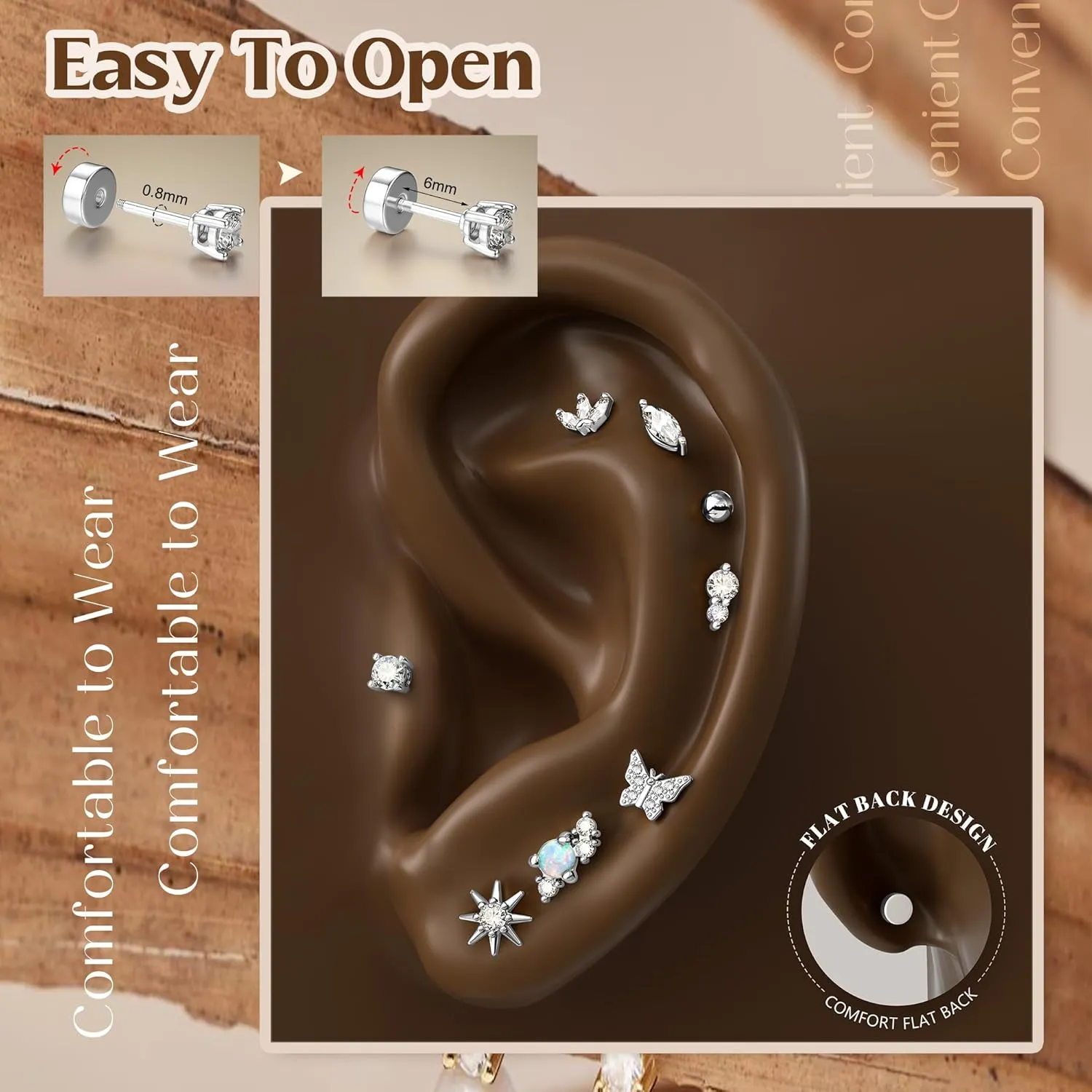 Gold Flat Back Earrings for Women Sterling Silver Earrings Post Hypoallergenic 14k Gold Plated Stud Earrings for Women Trendy Cartilage Earring Helix Conch Tragus Piercing Jewelry Dainty CZ Opal Flatback Stud Earrings Set 3 Pairs