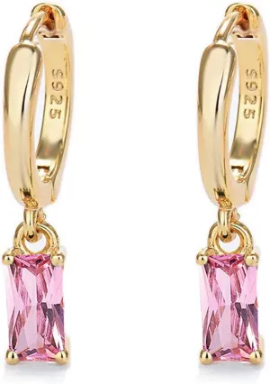 Gold Hoop Earrings With Green Drop, Huggie Hoops For Women & Men - 14K Gold, Hypoallergenic - 2PCS