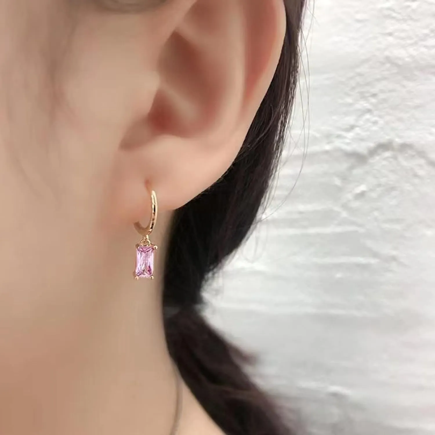 Gold Hoop Earrings With Green Drop, Huggie Hoops For Women & Men - 14K Gold, Hypoallergenic - 2PCS