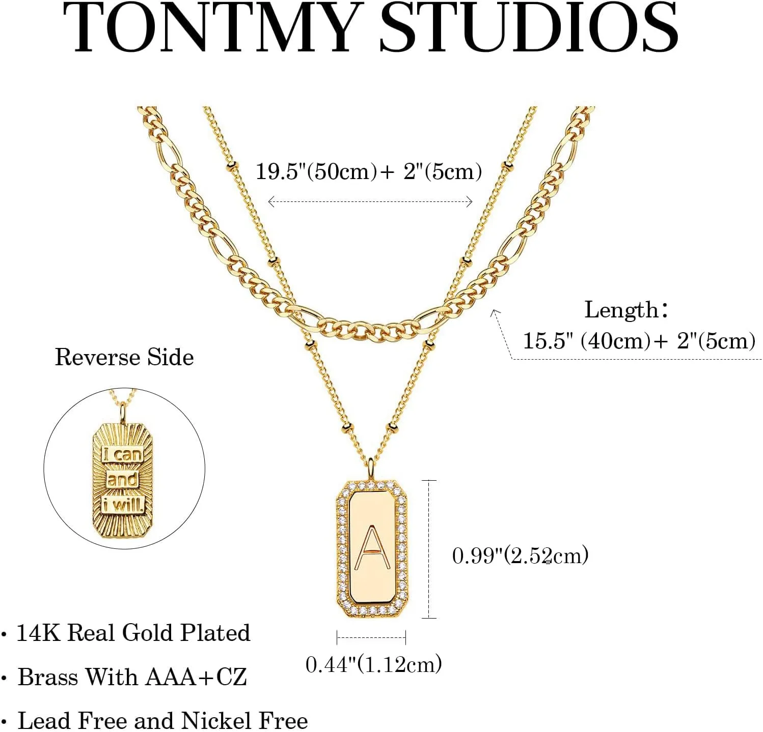 Gold Initial Necklace for Women 14K Gold Plated Figaro Chain Choker Layered Necklaces Set Bar Rectangle Pendant Necklaces Simple Dainty Letter Necklace Everyday Gold Jewelry