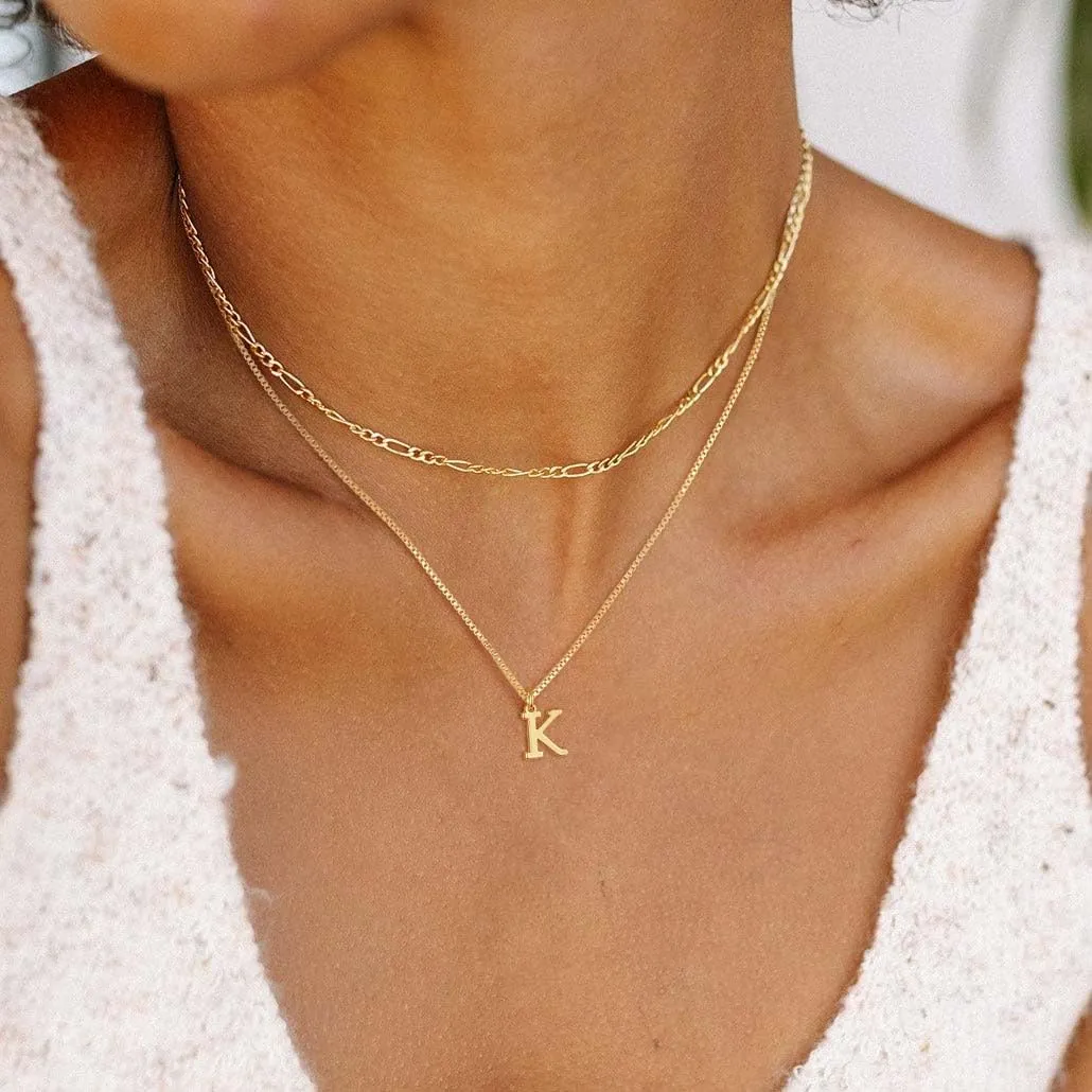 Gold Initial Necklaces for Women Trendy, Layered Dainty 14K Gold Letter Pendant Necklace Figaro Choker Necklaces Costume Monogram Name Necklaces Cute Simple Gold Jewelry Set for Women Gifts