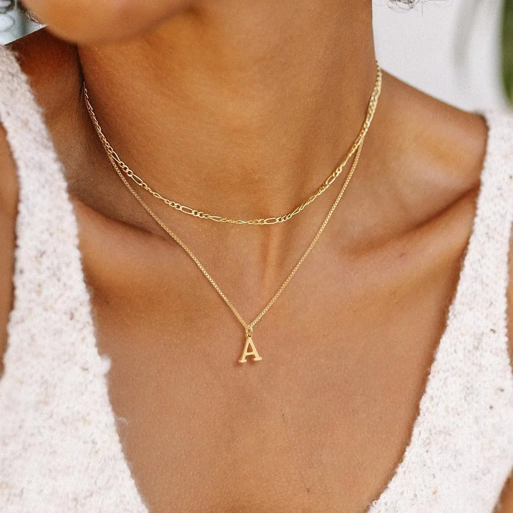 Gold Initial Necklaces for Women Trendy, Layered Dainty 14K Gold Letter Pendant Necklace Figaro Choker Necklaces Costume Monogram Name Necklaces Cute Simple Gold Jewelry Set for Women Gifts