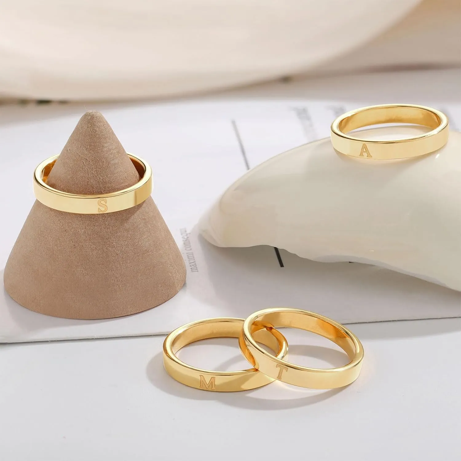 Gold Initial Ring for Women Non Tarnish Dainty 14K Gold Filled Ring Stackable Personalized Letter Stacking Thumb Pinky Rings for Mom Wedding Bands Engagement Birthday Gifts Jewelry Size 6-10