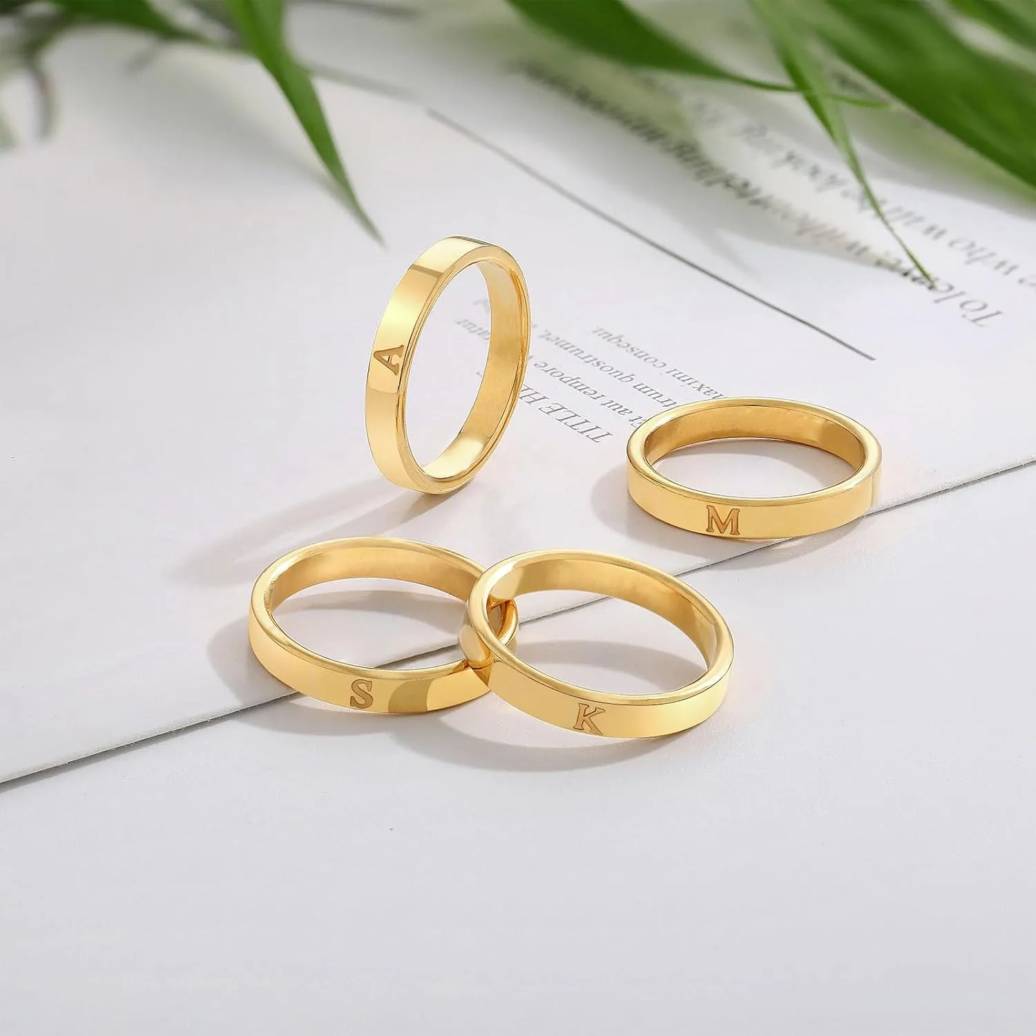 Gold Initial Ring for Women Non Tarnish Dainty 14K Gold Filled Ring Stackable Personalized Letter Stacking Thumb Pinky Rings for Mom Wedding Bands Engagement Birthday Gifts Jewelry Size 6-10
