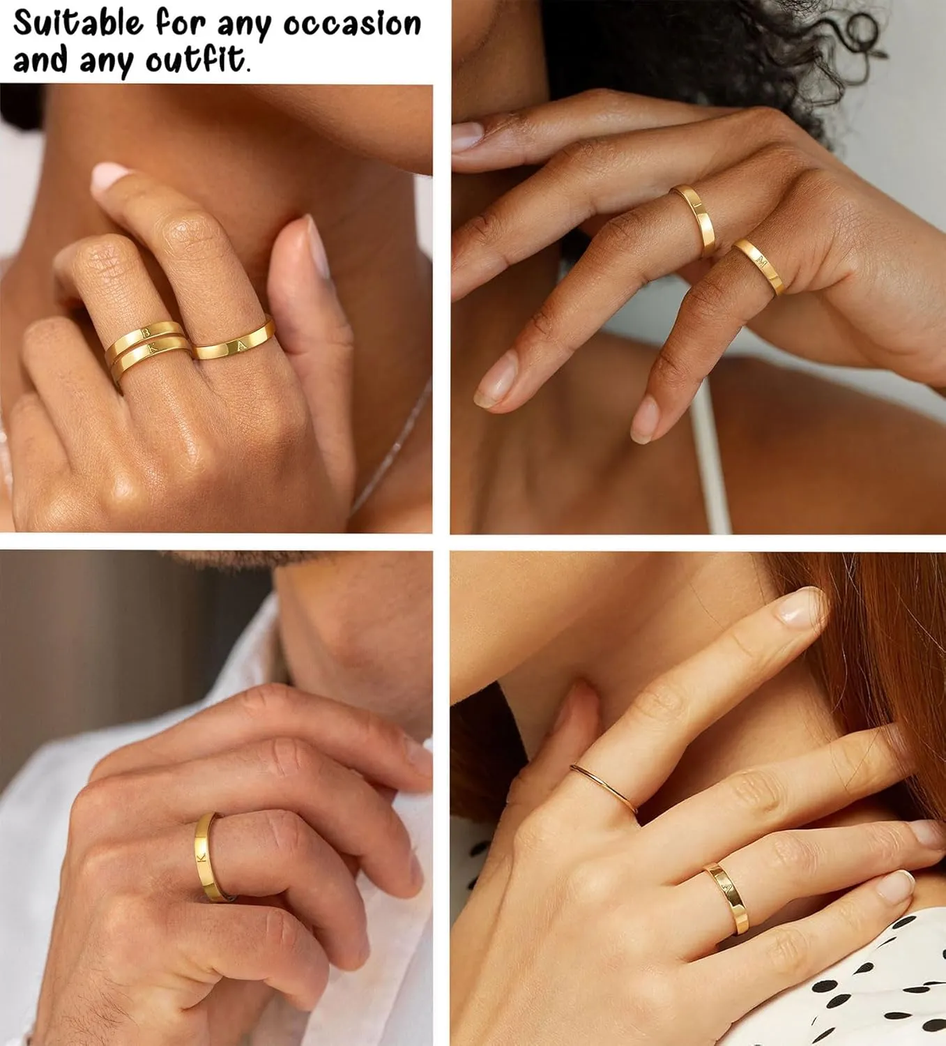 Gold Initial Ring for Women Non Tarnish Dainty 14K Gold Filled Ring Stackable Personalized Letter Stacking Thumb Pinky Rings for Mom Wedding Bands Engagement Birthday Gifts Jewelry Size 6-10