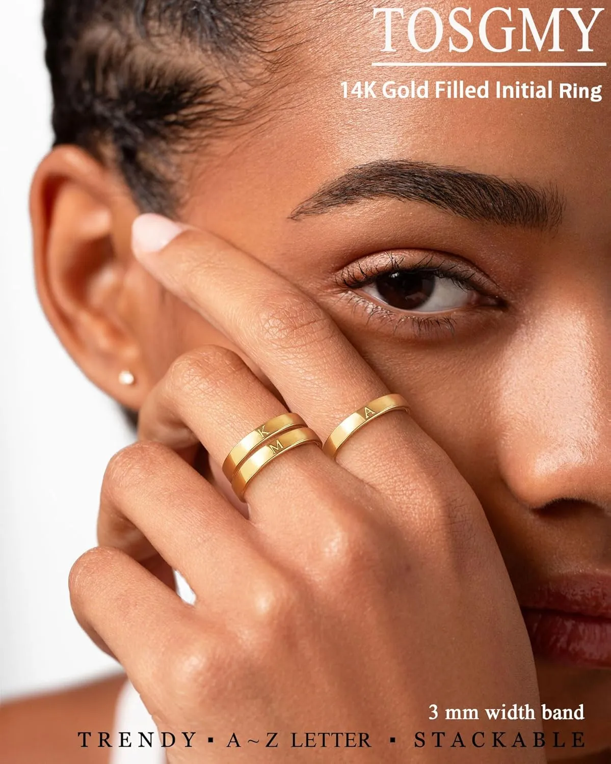 Gold Initial Ring for Women Non Tarnish Dainty 14K Gold Filled Ring Stackable Personalized Letter Stacking Thumb Pinky Rings for Mom Wedding Bands Engagement Birthday Gifts Jewelry Size 6-10