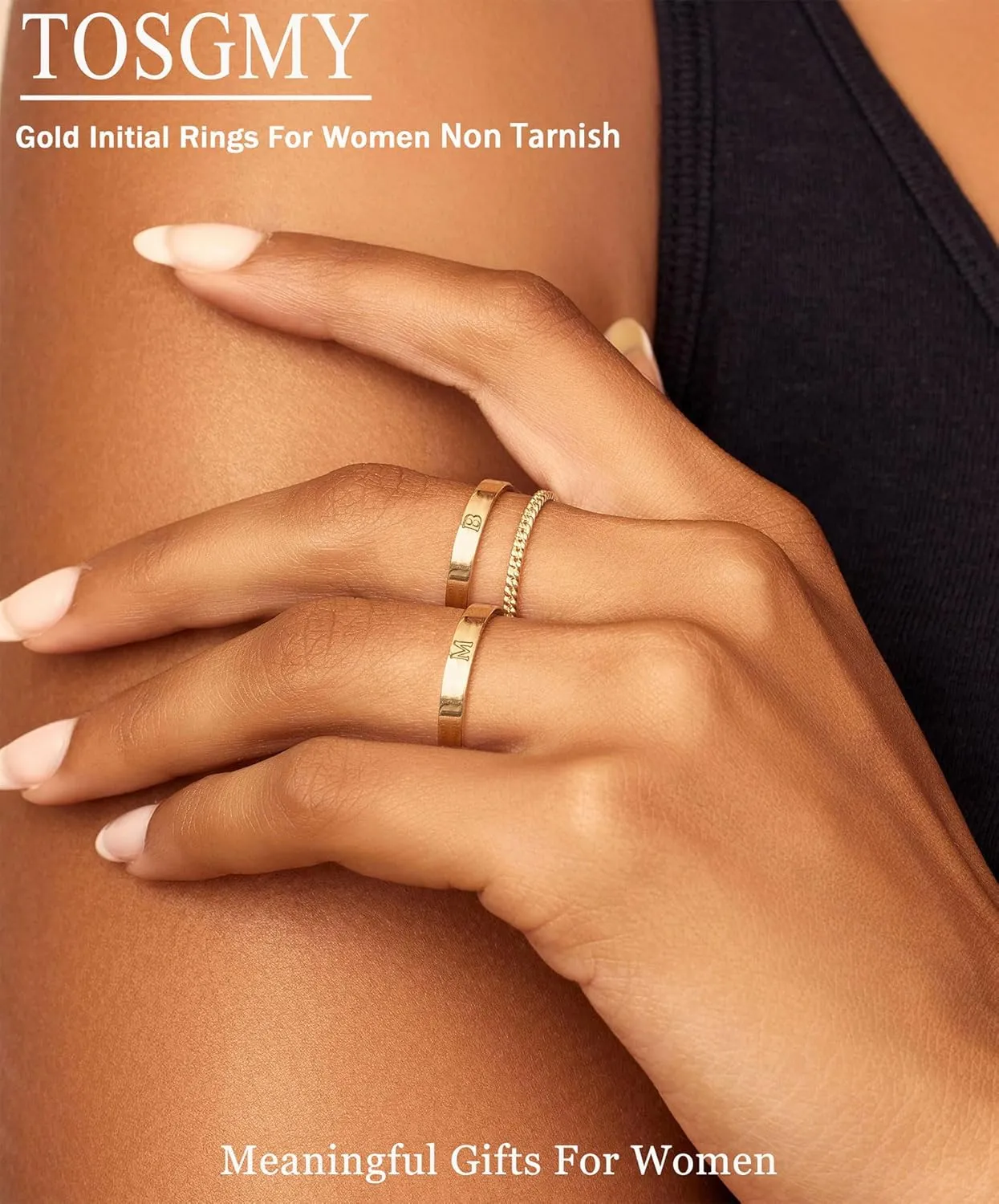 Gold Initial Ring for Women Non Tarnish Dainty 14K Gold Filled Ring Stackable Personalized Letter Stacking Thumb Pinky Rings for Mom Wedding Bands Engagement Birthday Gifts Jewelry Size 6-10