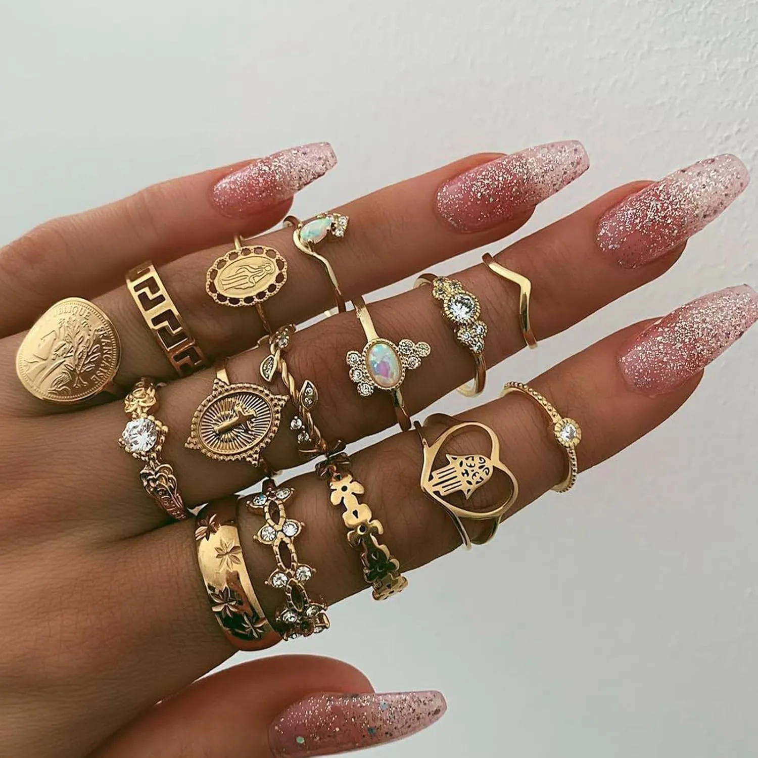 Gold Knuckle Stacking Rings for Women - Stackable Joint Finger Statement Set, Boho Vintage Midi Y2k Moon Star Snake Butterfly Pearl Top Finger Jewelry for Halloween