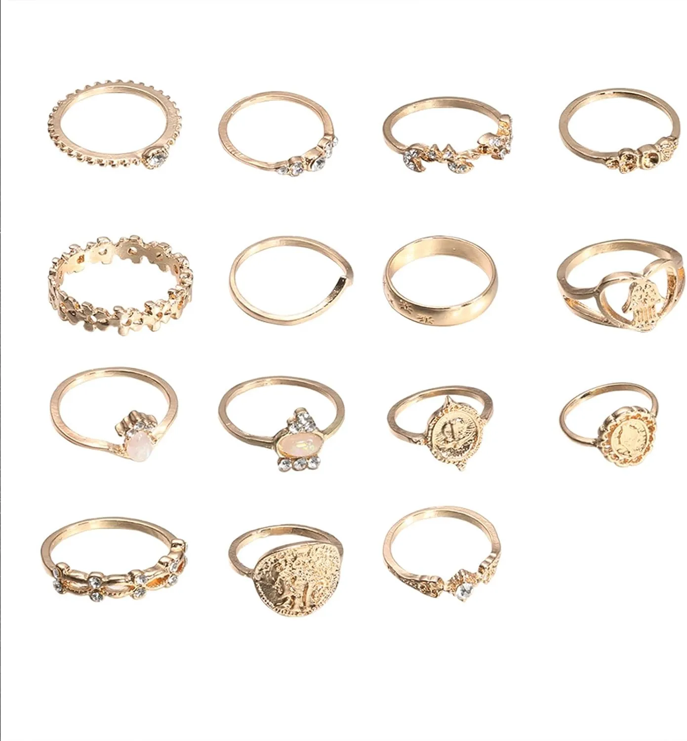 Gold Knuckle Stacking Rings for Women - Stackable Joint Finger Statement Set, Boho Vintage Midi Y2k Moon Star Snake Butterfly Pearl Top Finger Jewelry for Halloween