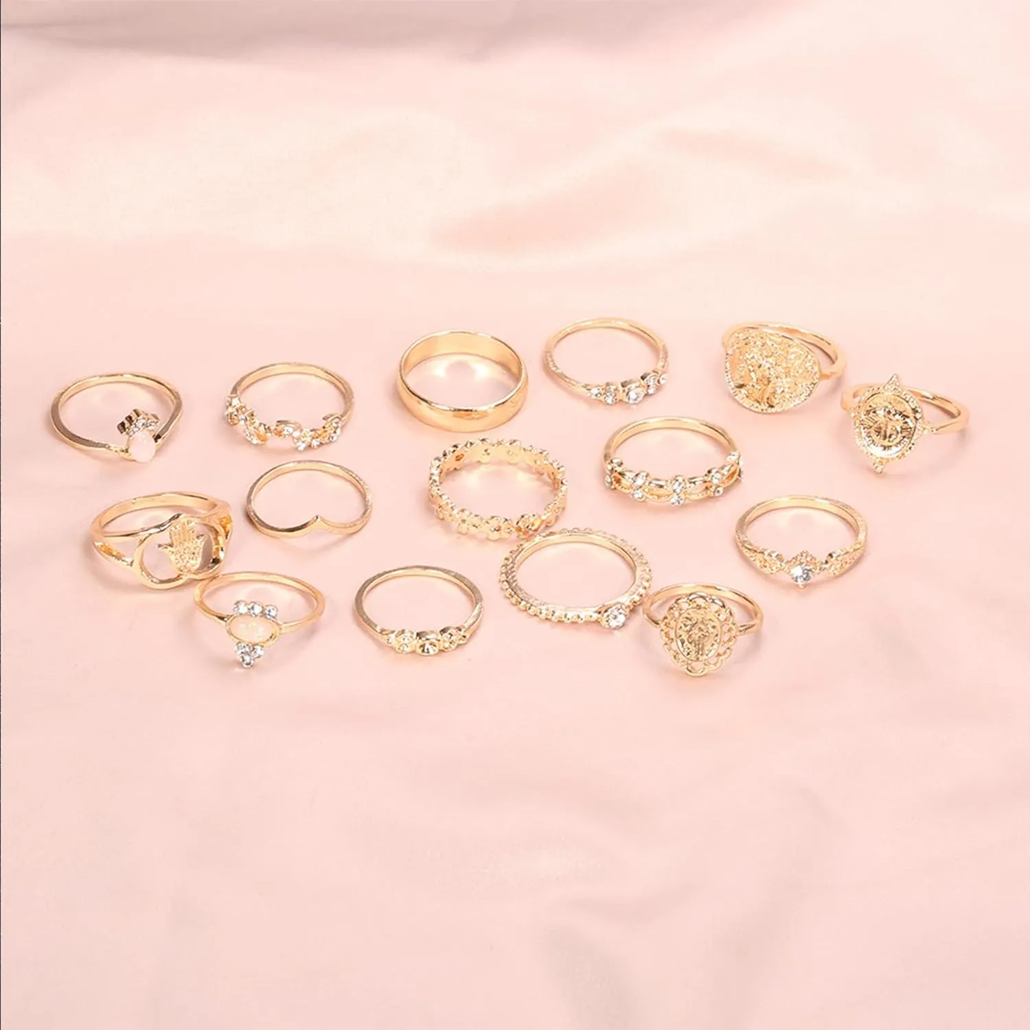 Gold Knuckle Stacking Rings for Women - Stackable Joint Finger Statement Set, Boho Vintage Midi Y2k Moon Star Snake Butterfly Pearl Top Finger Jewelry for Halloween