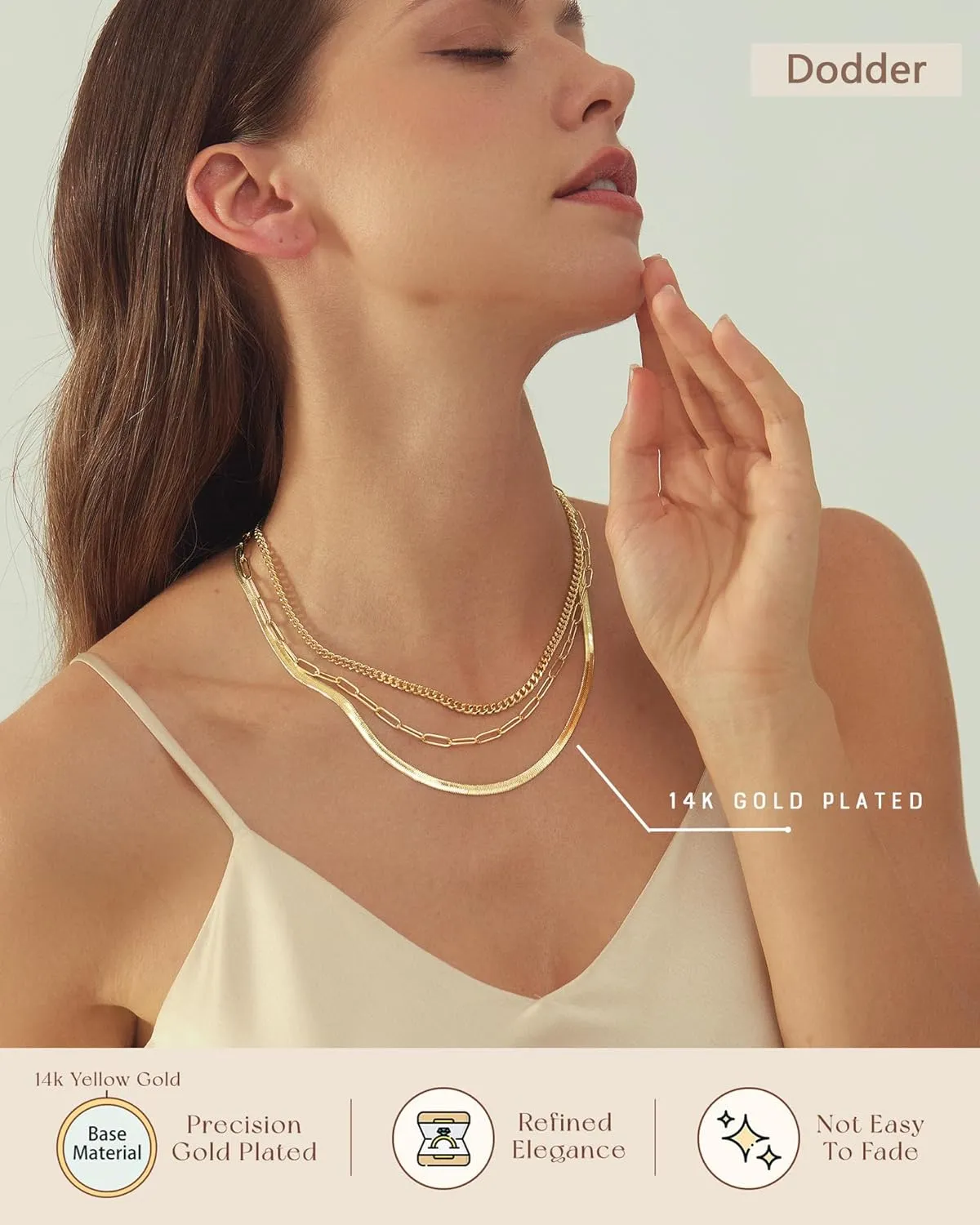 Gold Layered Necklaces for Women, 14K Gold Plated Dainty Gold Chain Choker Necklace Stack, Herringbone Gold Necklaces Set