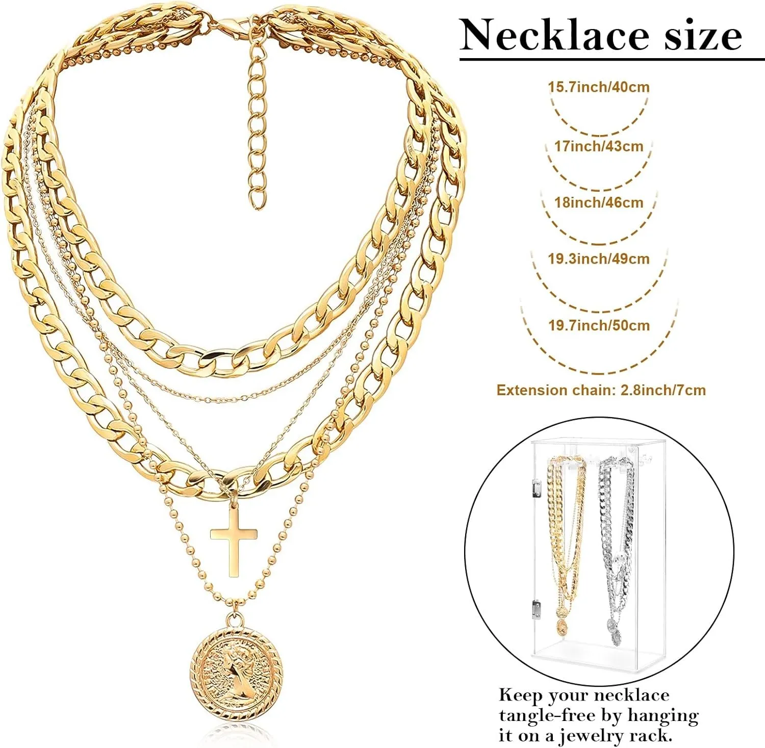 Gold Layered Necklaces for Women Chunky Choker Link Chain Trendy Retro Coin 14K Pendant Necklace Handmade Dainty Layering Poppy Lotus Rose Birth Flower Necklaces Gift