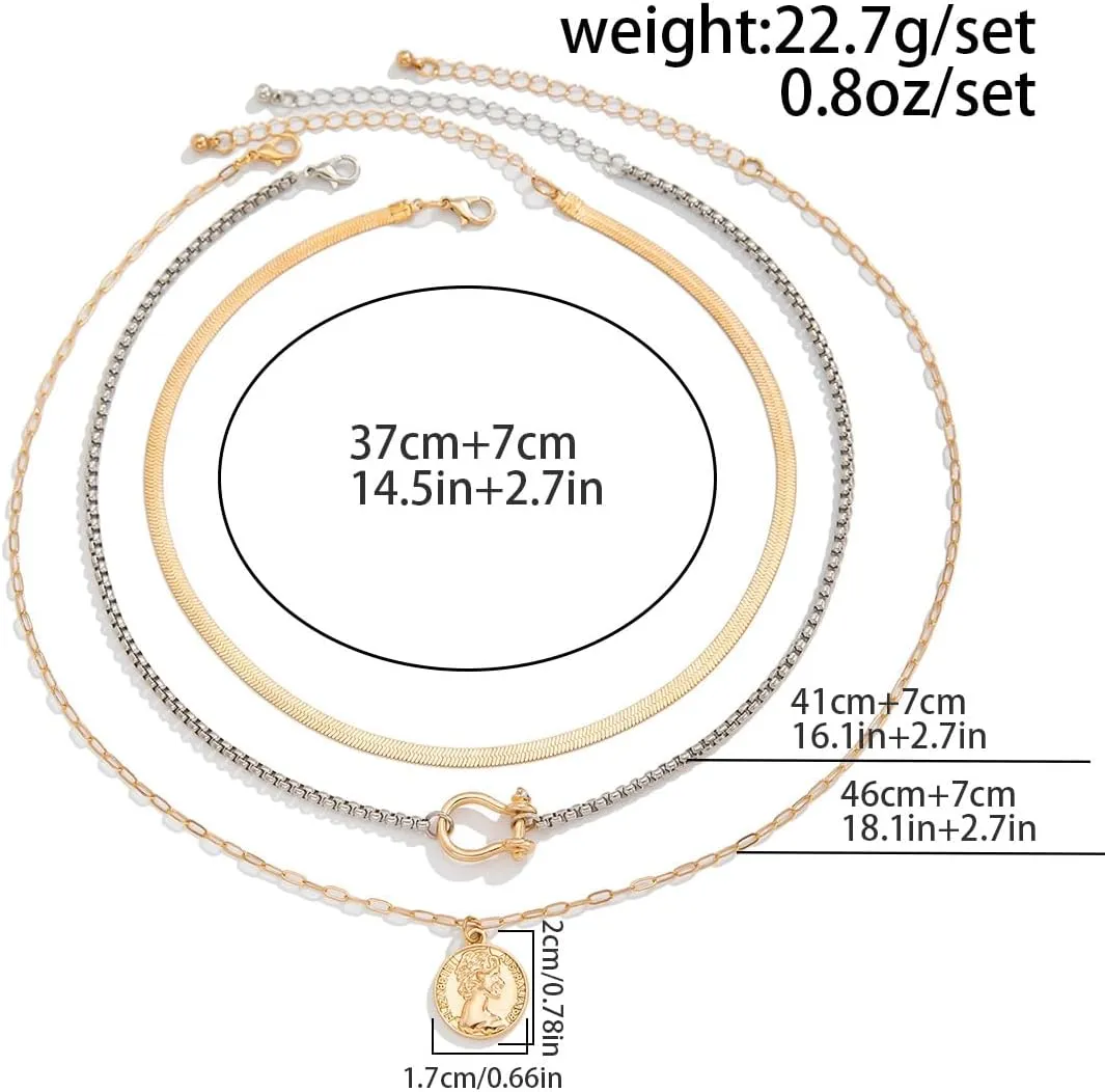 Gold Layered Necklaces for Women Chunky Silver Necklace Coin Paperclip Stacked Necklace Trendy Statement Jewelry