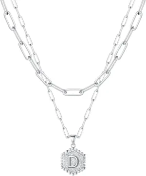 Gold Plated Initial Necklaces for Women,Dainty Paperclip Link Chain Necklace Trendy Layered Stacked Pendant Necklaces