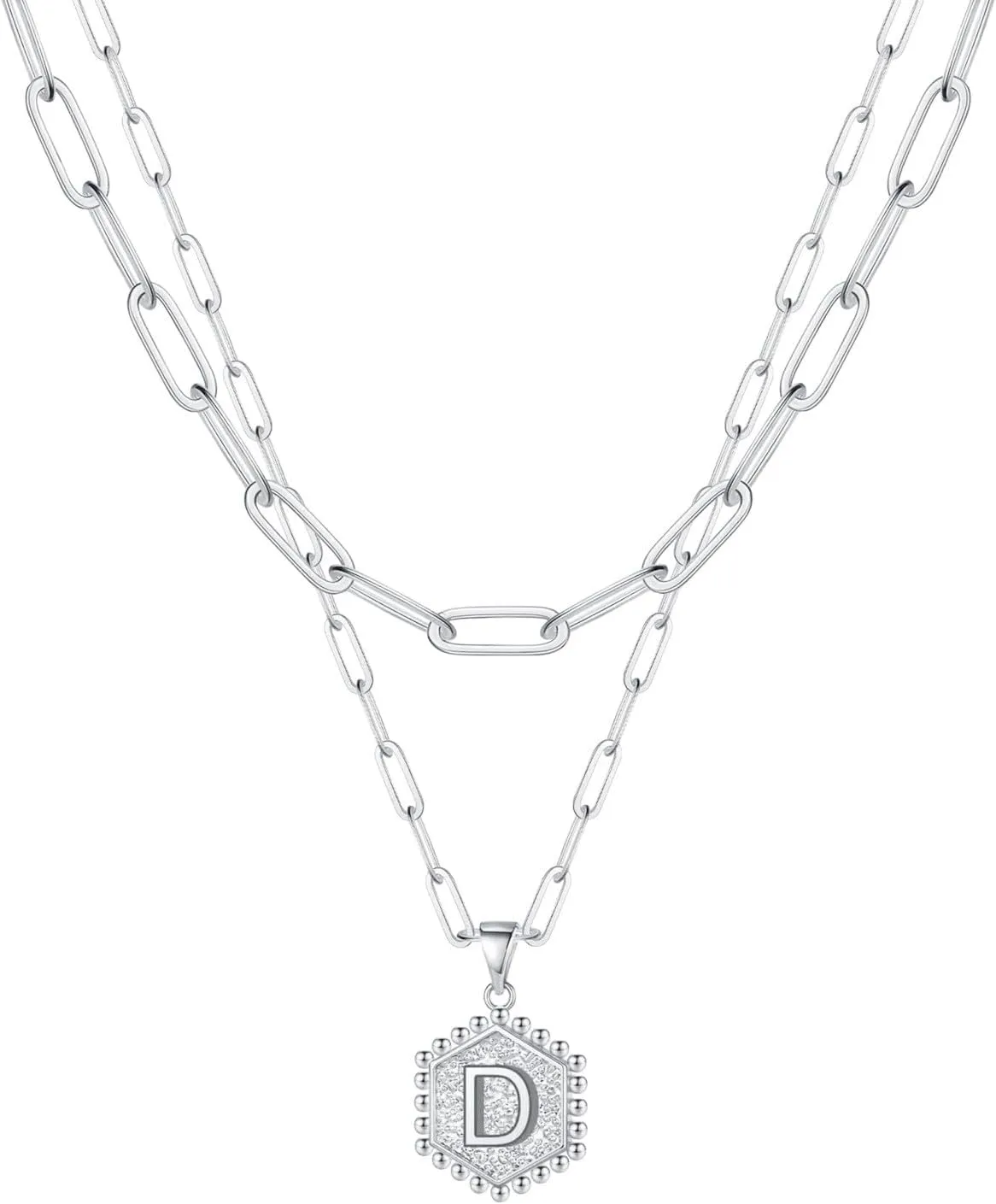 Gold Plated Initial Necklaces for Women,Dainty Paperclip Link Chain Necklace Trendy Layered Stacked Pendant Necklaces