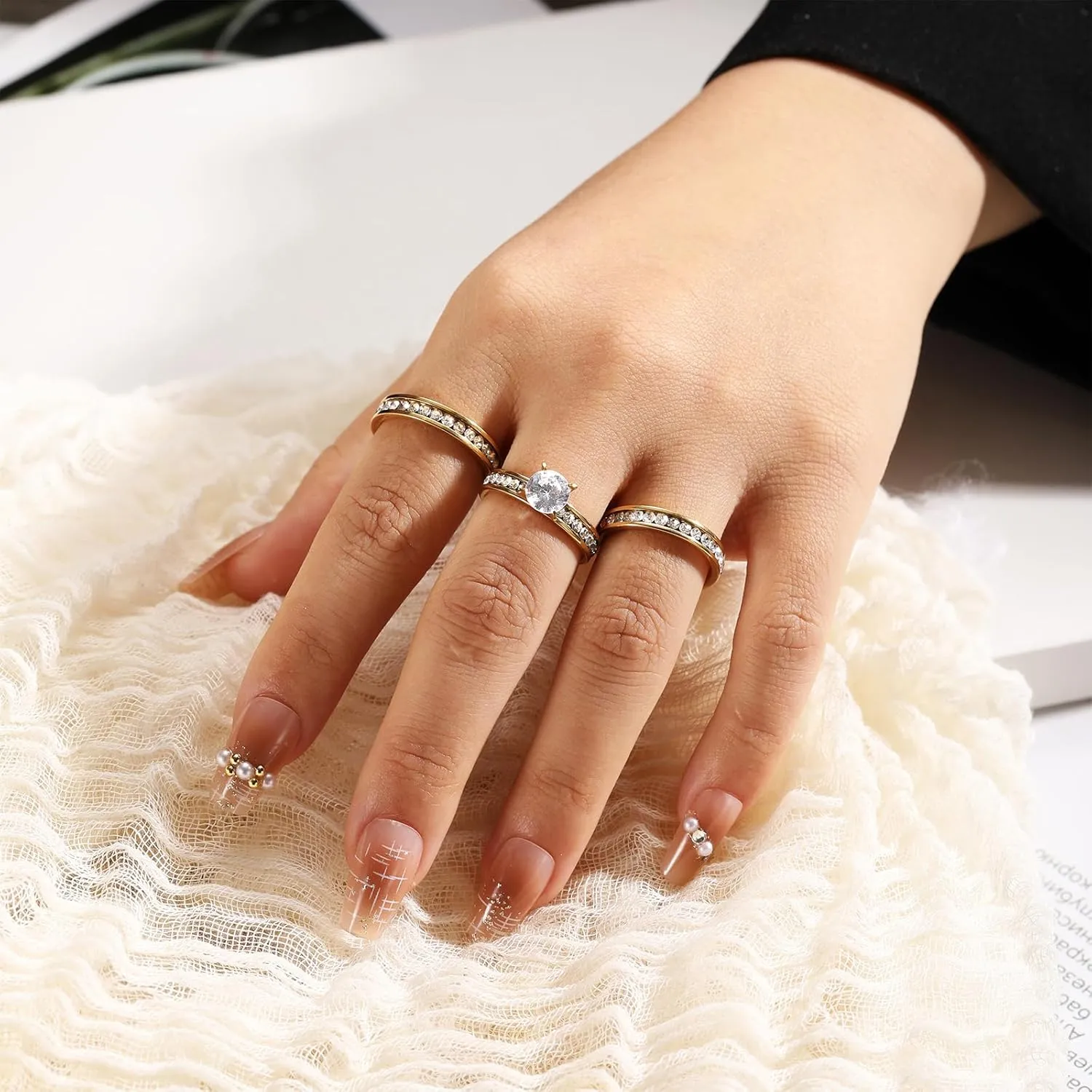 Gold Rings for Women Non Tarnish, 14K Gold Plated Stacking Cubic Zirconia Thumb Ring Set Pack for Couple Trendy Statement Women Rings for Engagement Promise Wedding Gift Size 6-10