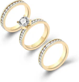 Gold Rings for Women Non Tarnish, 14K Gold Plated Stacking Cubic Zirconia Thumb Ring Set Pack for Couple Trendy Statement Women Rings for Engagement Promise Wedding Gift Size 6-10
