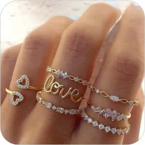 Gold Stackable Rings for Women Gifts Trendy Stuff Simple Star Moon Heart Knuckle Ring Set Boho Cute Stuff Gold Ring Pack Jewelry Birthday Mothers Day Gifts