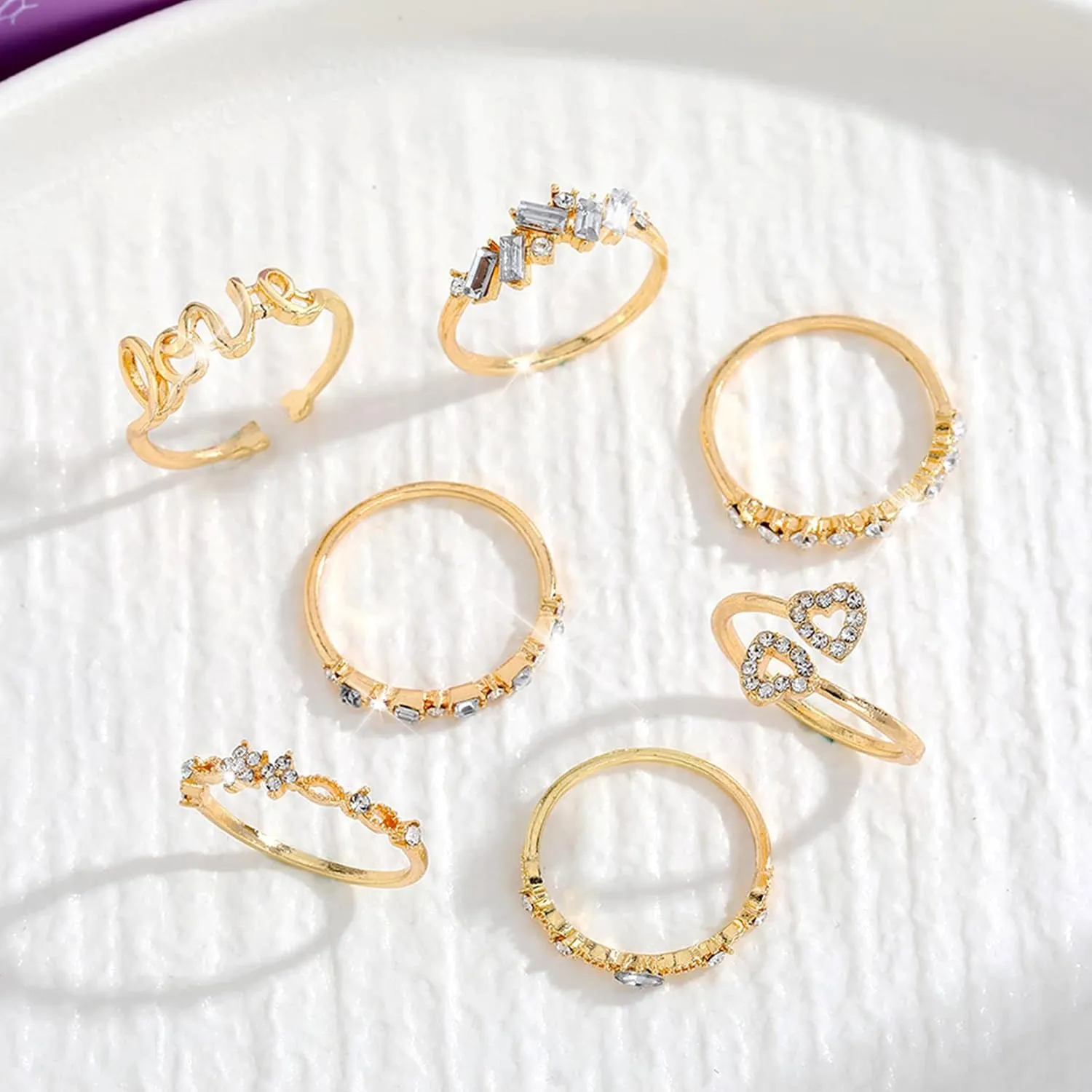 Gold Stackable Rings for Women Gifts Trendy Stuff Simple Star Moon Heart Knuckle Ring Set Boho Cute Stuff Gold Ring Pack Jewelry Birthday Mothers Day Gifts