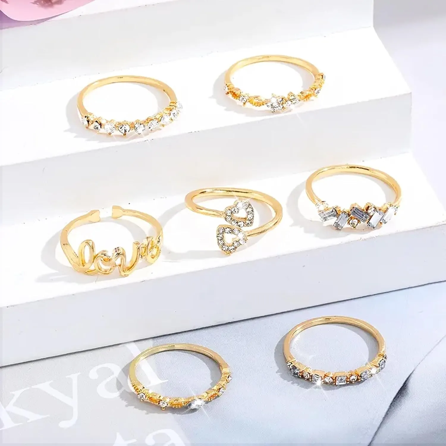 Gold Stackable Rings for Women Gifts Trendy Stuff Simple Star Moon Heart Knuckle Ring Set Boho Cute Stuff Gold Ring Pack Jewelry Birthday Mothers Day Gifts