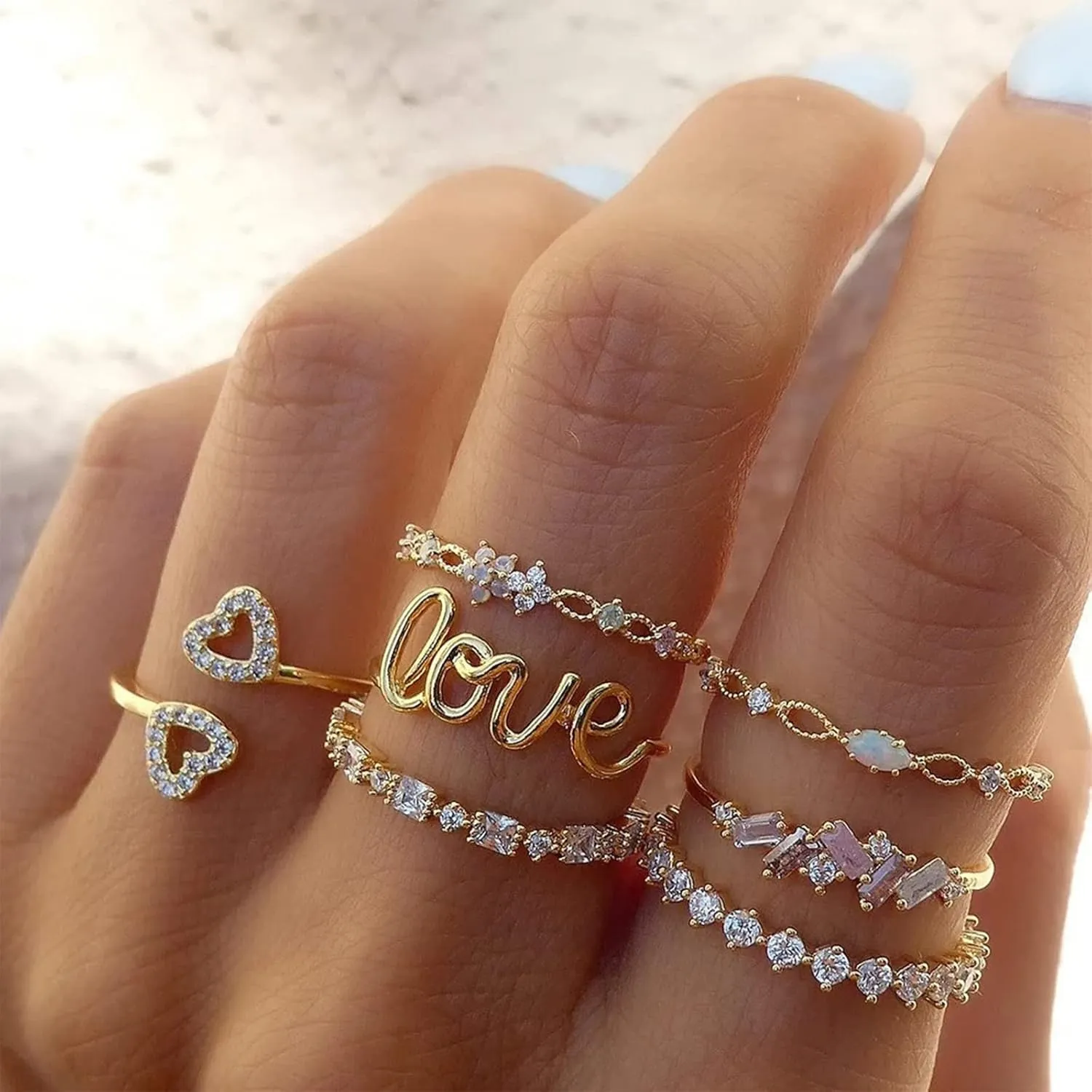 Gold Stackable Rings for Women Gifts Trendy Stuff Simple Star Moon Heart Knuckle Ring Set Boho Cute Stuff Gold Ring Pack Jewelry Birthday Mothers Day Gifts