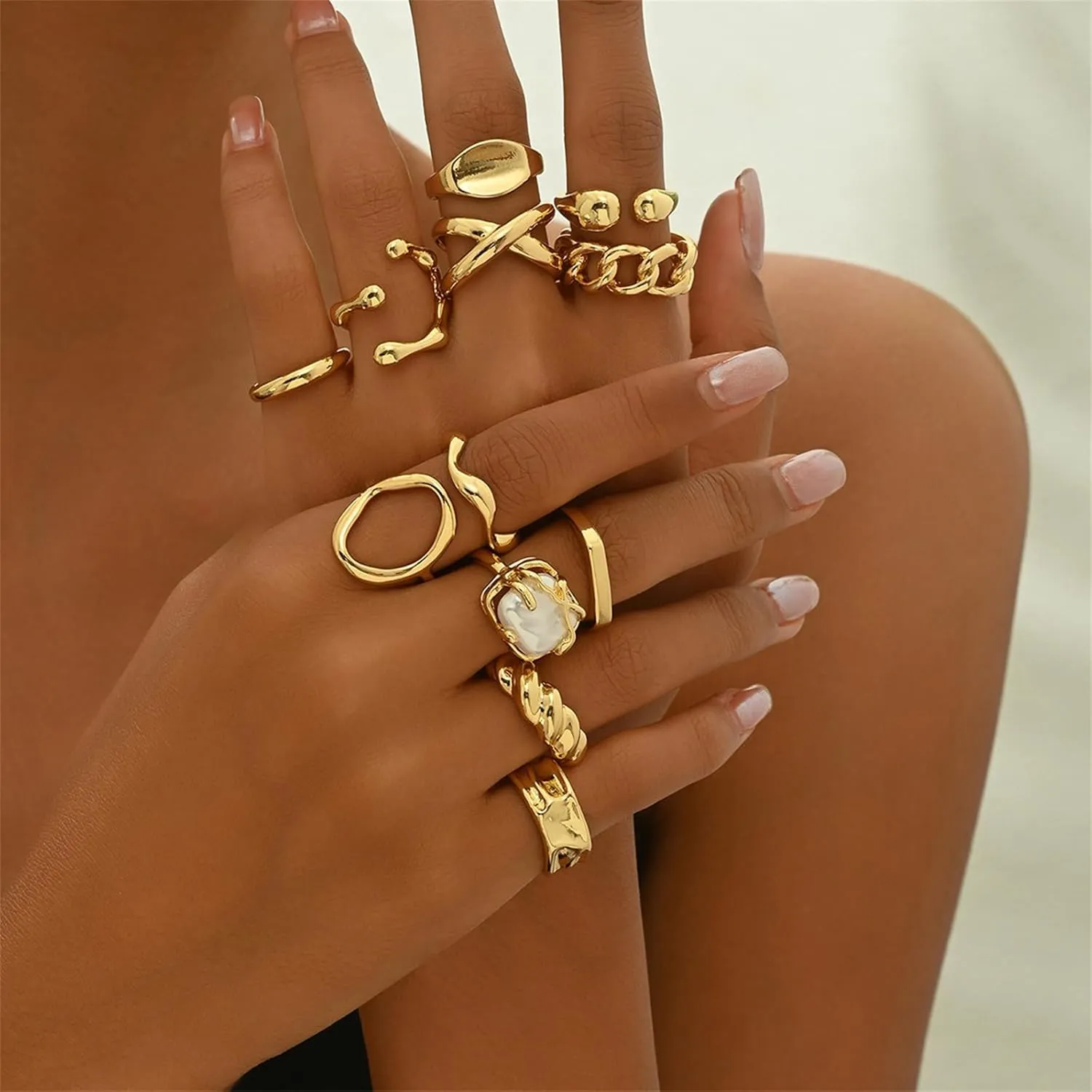 Gold Stackable Rings Set for Women Non Tarnish 18K Gold Plated Adjustable Open Stacking Knuckle Ring Chunky Joint Finger Midi Rings Pack Dainty Simple Statement Jewelry