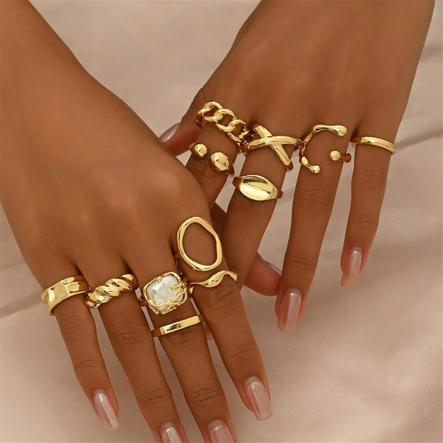 Gold Stackable Rings Set for Women Non Tarnish 18K Gold Plated Adjustable Open Stacking Knuckle Ring Chunky Joint Finger Midi Rings Pack Dainty Simple Statement Jewelry