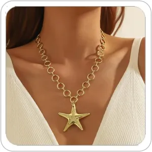Gold Starfish Necklaces for Women Bohemian Mermaid Necklaces Summer Ocean Seashell Charm Necklace Hawaiian Surf Beach Jewelry