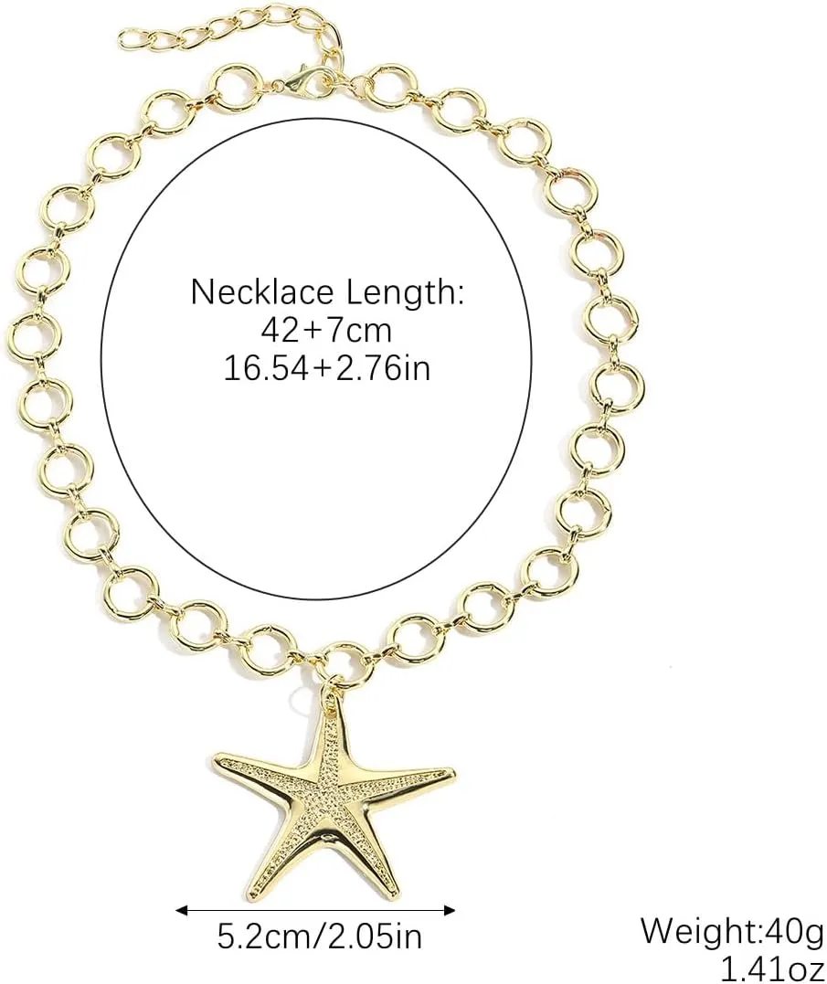 Gold Starfish Necklaces for Women Bohemian Mermaid Necklaces Summer Ocean Seashell Charm Necklace Hawaiian Surf Beach Jewelry