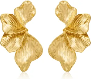 Gold Statement Earrings for Women Dainty Gold Flower Earrings Elegant Floral Statement Earrings Chunky Leaf Fan Shape Drop Earrings for Women Trendy