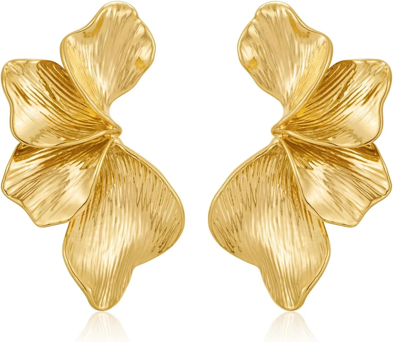 Gold Statement Earrings for Women Dainty Gold Flower Earrings Elegant Floral Statement Earrings Chunky Leaf Fan Shape Drop Earrings for Women Trendy