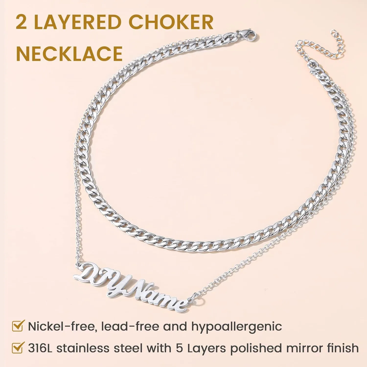 GOLDCHIC JEWELRY Custom Name Necklaces for Women, Personalized Layered Chain Choker Necklaces Namepate Layering Chains Jewelry