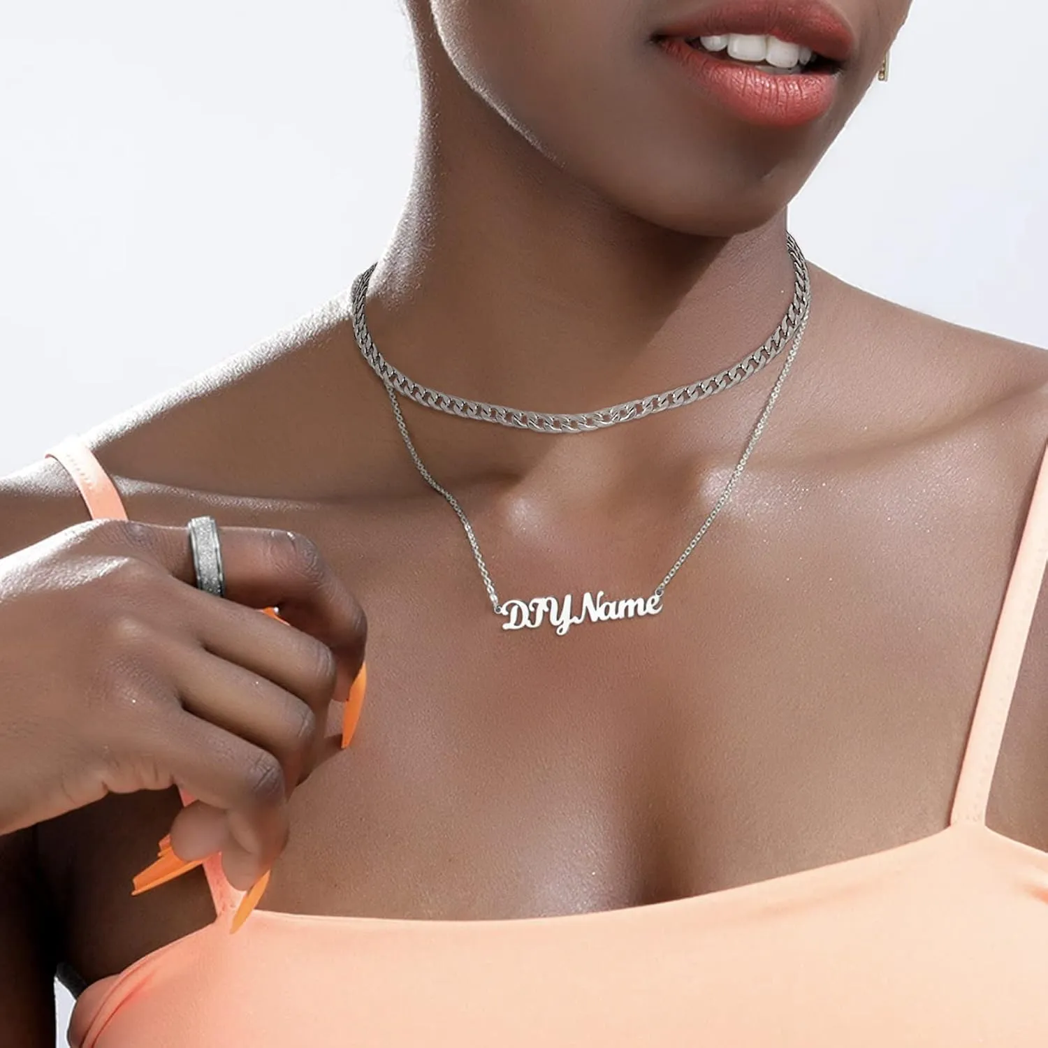 GOLDCHIC JEWELRY Custom Name Necklaces for Women, Personalized Layered Chain Choker Necklaces Namepate Layering Chains Jewelry