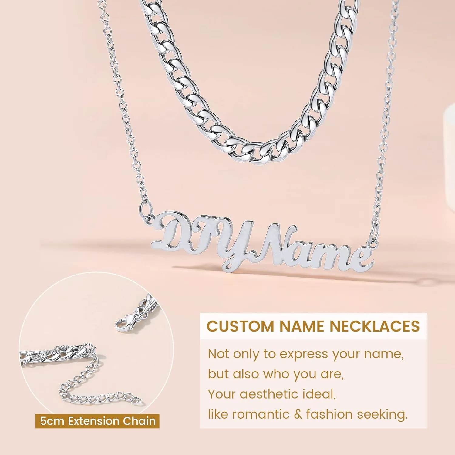 GOLDCHIC JEWELRY Custom Name Necklaces for Women, Personalized Layered Chain Choker Necklaces Namepate Layering Chains Jewelry