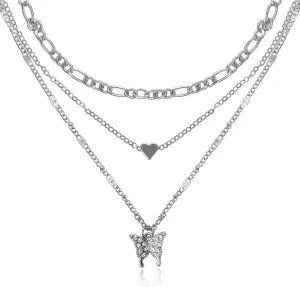 Gold/Silver Necklaces Stack For Women, Gold/Sterling Silver Plated Layered Choker Necklaces For Women, Stackable Multilayer Butterfly Pendant Choker Necklace Chain Necklaces Set Jewelry Gift