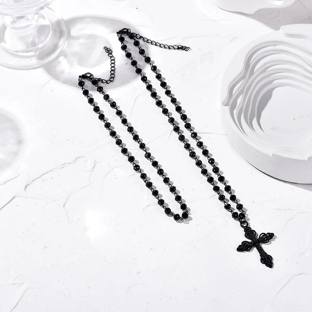 Gothic Bat Necklaces Moon Cross Necklaces Black Crystal Chain Halloween Black Pendant Choker Halloween Jewelry for Woman