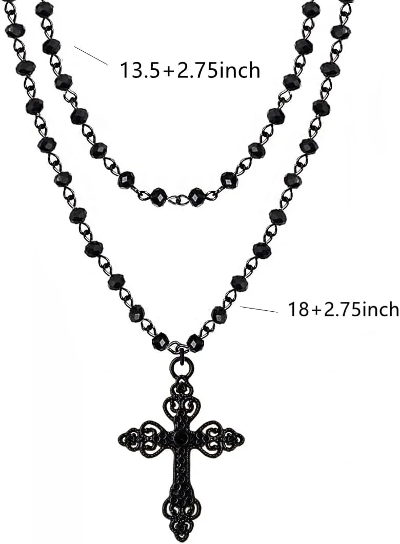 Gothic Bat Necklaces Moon Cross Necklaces Black Crystal Chain Halloween Black Pendant Choker Halloween Jewelry for Woman
