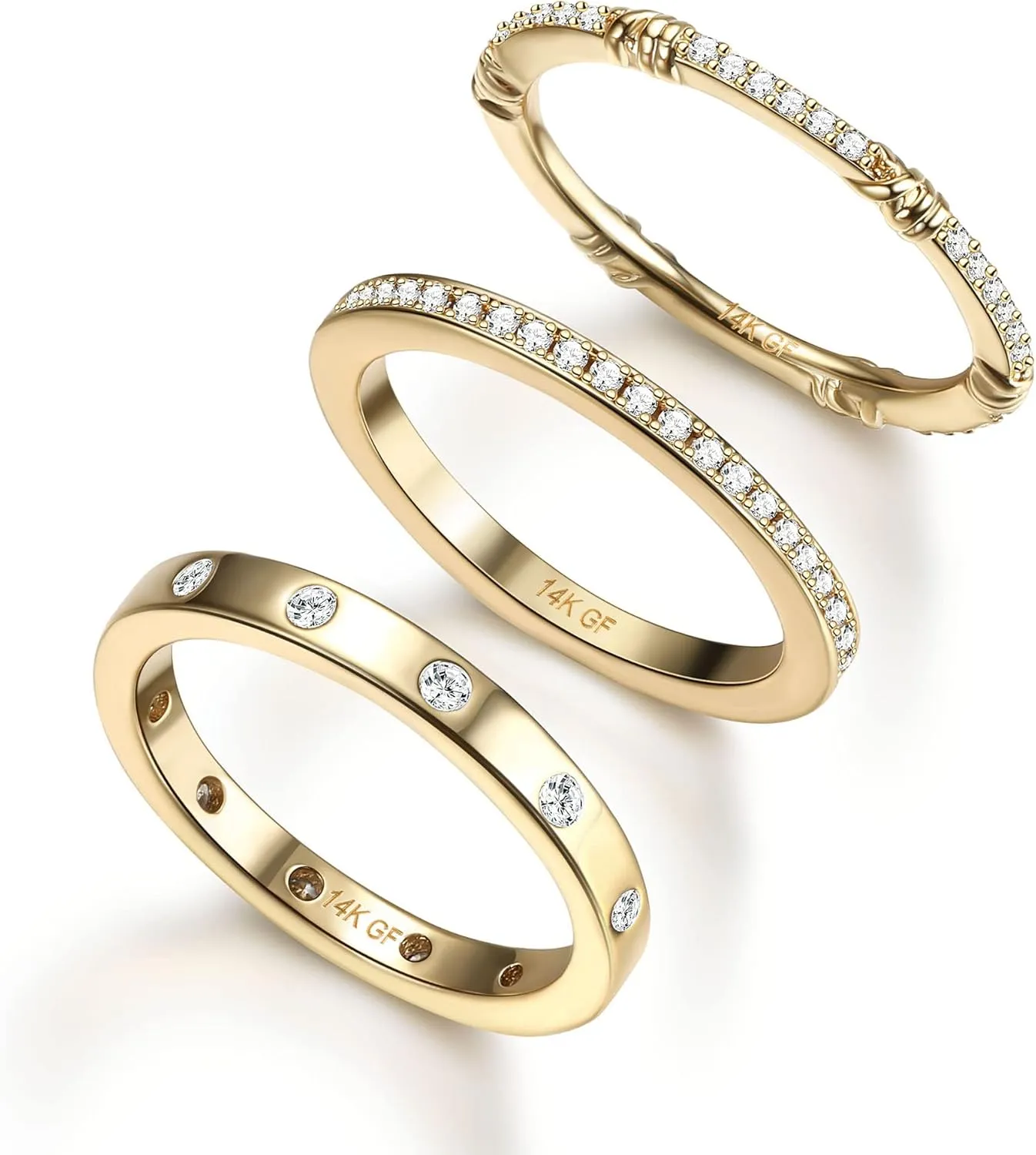 HAIAISO 14K Gold Plated Rings CZ Stacking Rings for Women Stackable Band Ring Plain Statement Ring Comfort Fit Size 5 to 10