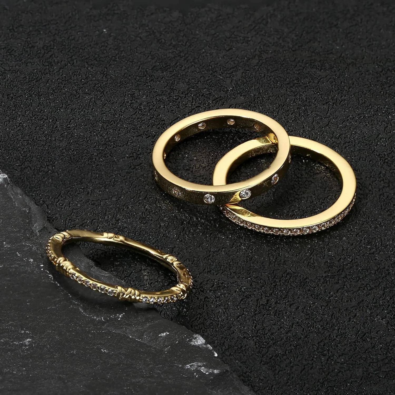 HAIAISO 14K Gold Plated Rings CZ Stacking Rings for Women Stackable Band Ring Plain Statement Ring Comfort Fit Size 5 to 10